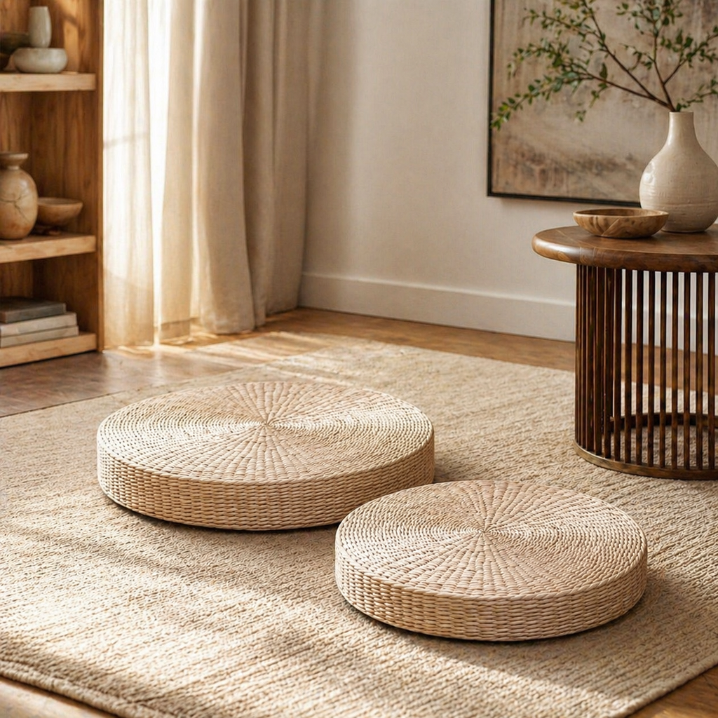 Le Coussin Futon Seiza — Paille de riz tressée, tradition japonaise