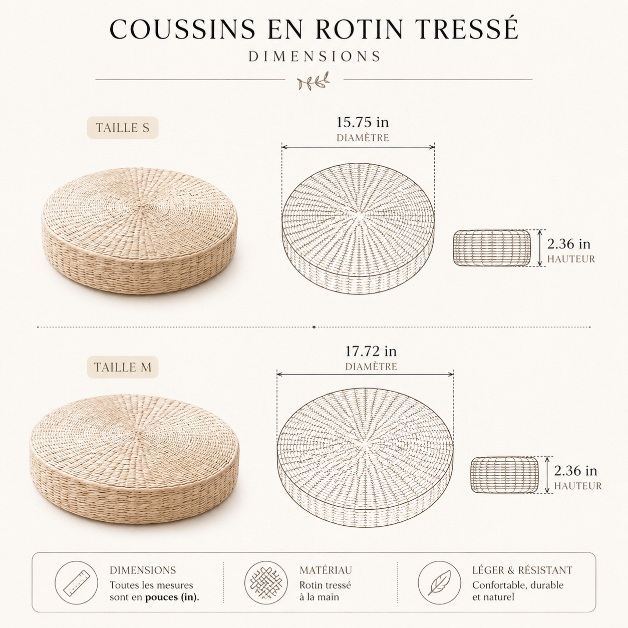 Le Coussin Futon Seiza — Paille de riz tressée, tradition japonaise